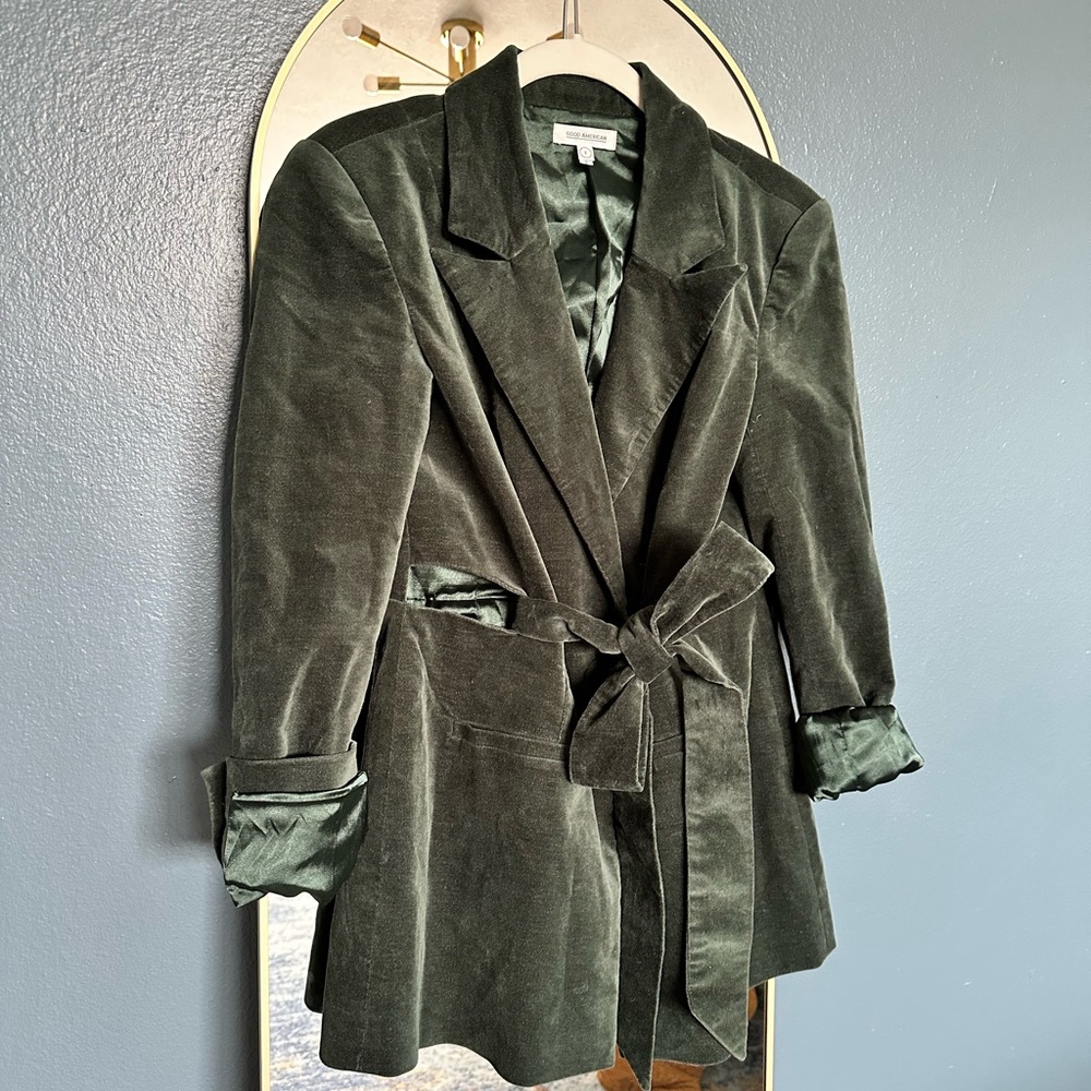 Good American Green Velvet Women's Coat Blazer